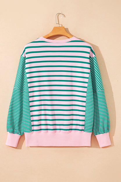 Stripe Colorblock Patchwork Side Slit Sweatshirt