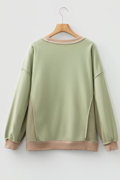 Colorblock Waffle Patchwork Oversize Sweatshirt