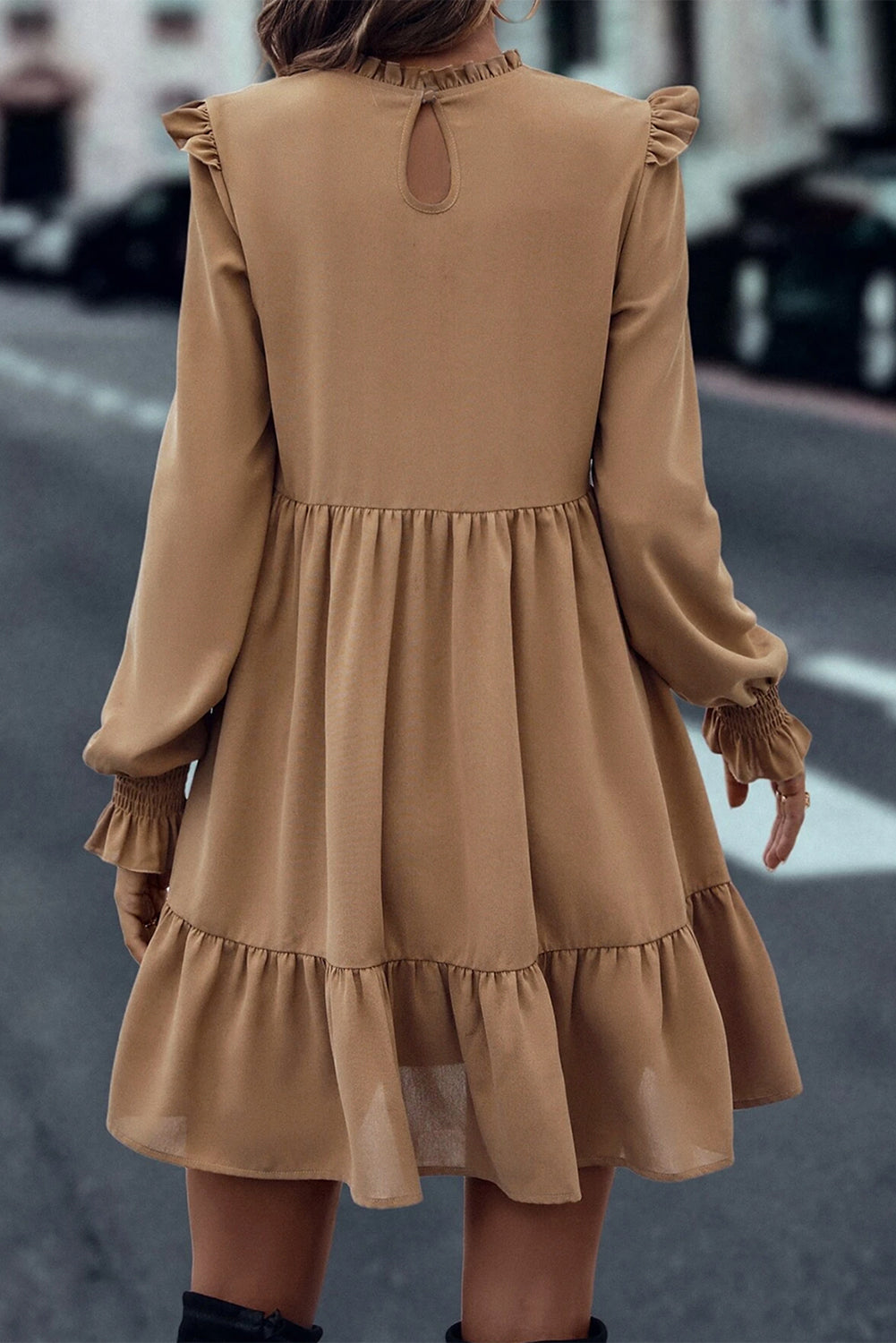 Ruffld Long Sleeve Tiered Dress