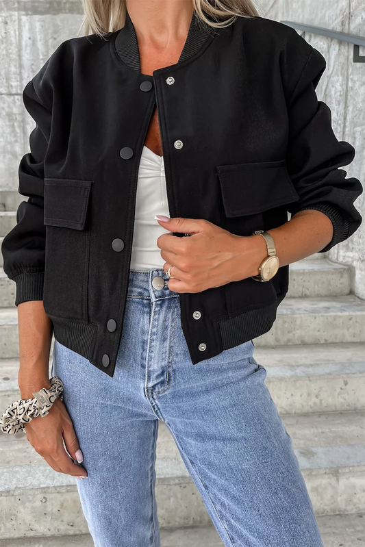 Flap Pocket Buttoned Baseball Jacket