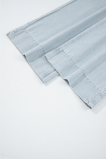 Stripe Denim Button Flap Pocket Cuffed Hem Jeans
