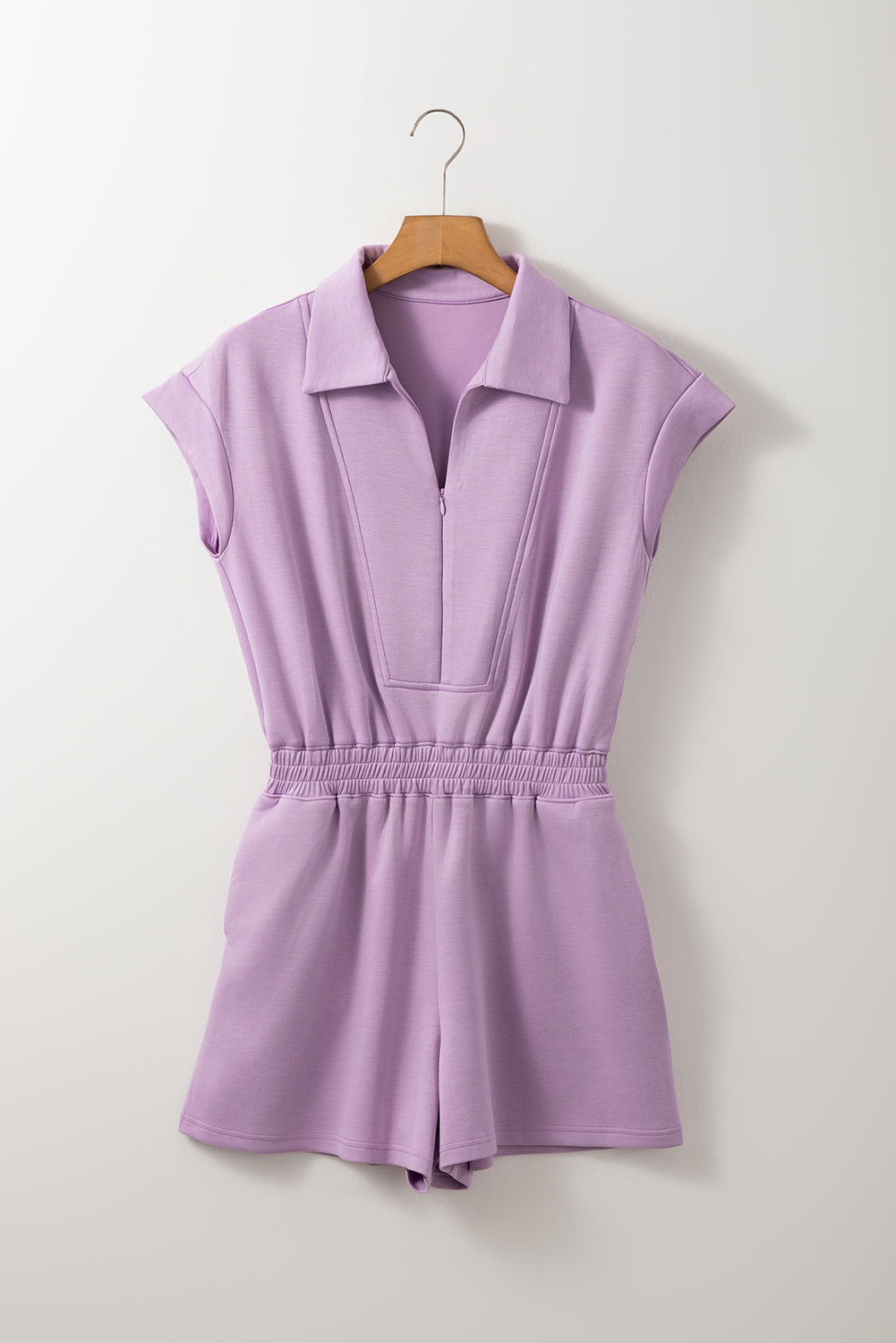 Solid Short Sleeve Collared Romper