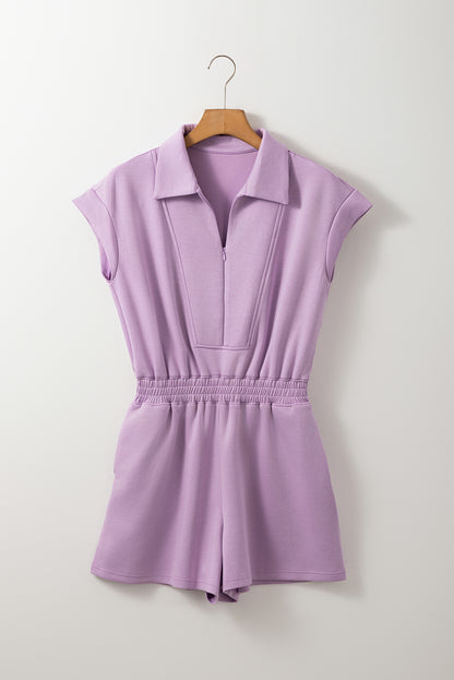 Solid Short Sleeve Collared Romper