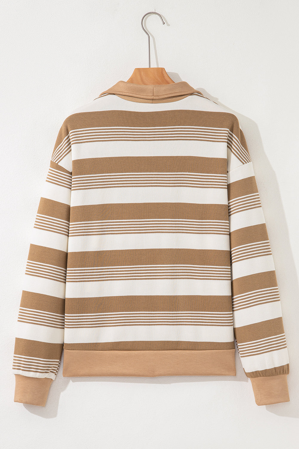 Stripe Half-Zip Collared Patchwork Long Sleeve Sweatshirt