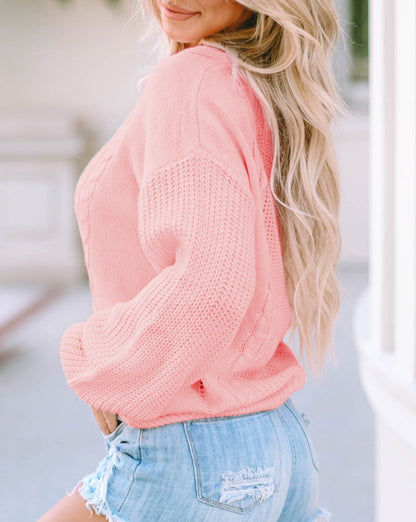 Puff Sleeve Cable Knit Sweater