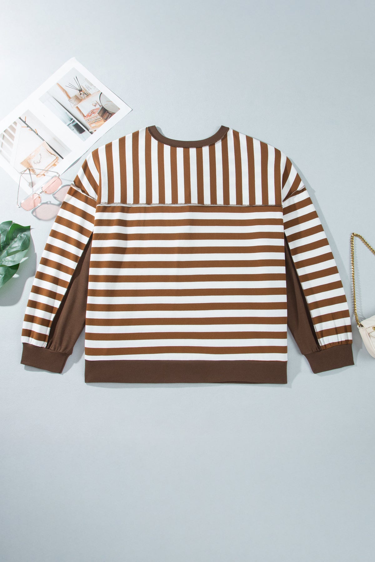 Plus Size Stripe Colorblock Exposed Seam Sweatshirt