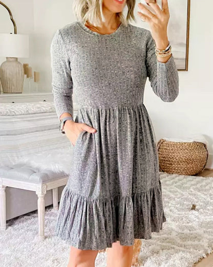 Ribbed Ruffle Midi Dress