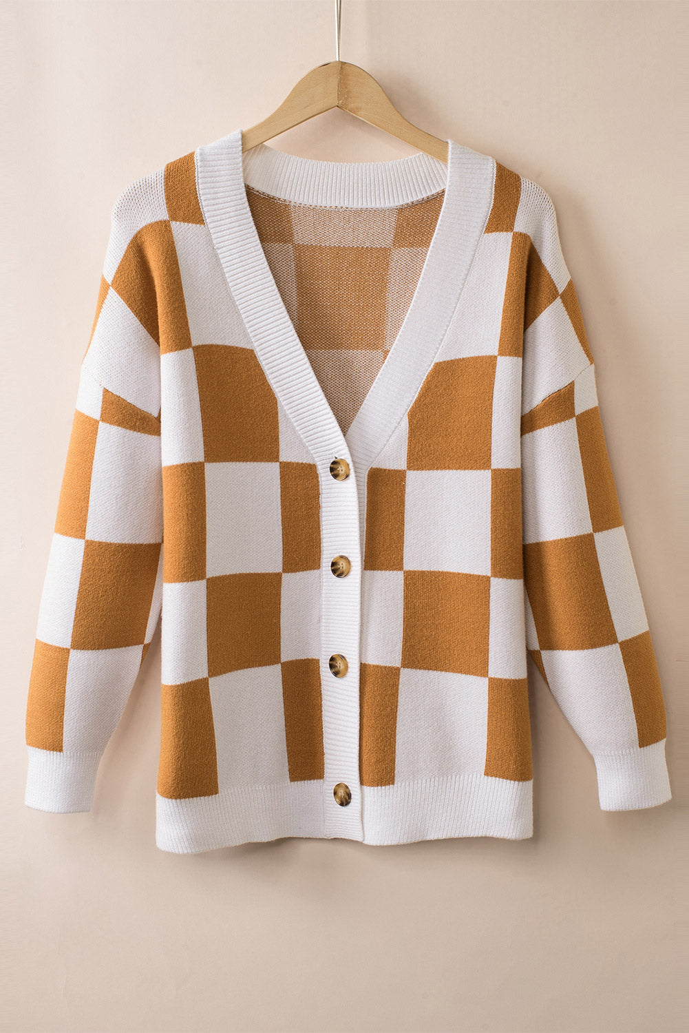 Checker Button Up Sweater Cardigan