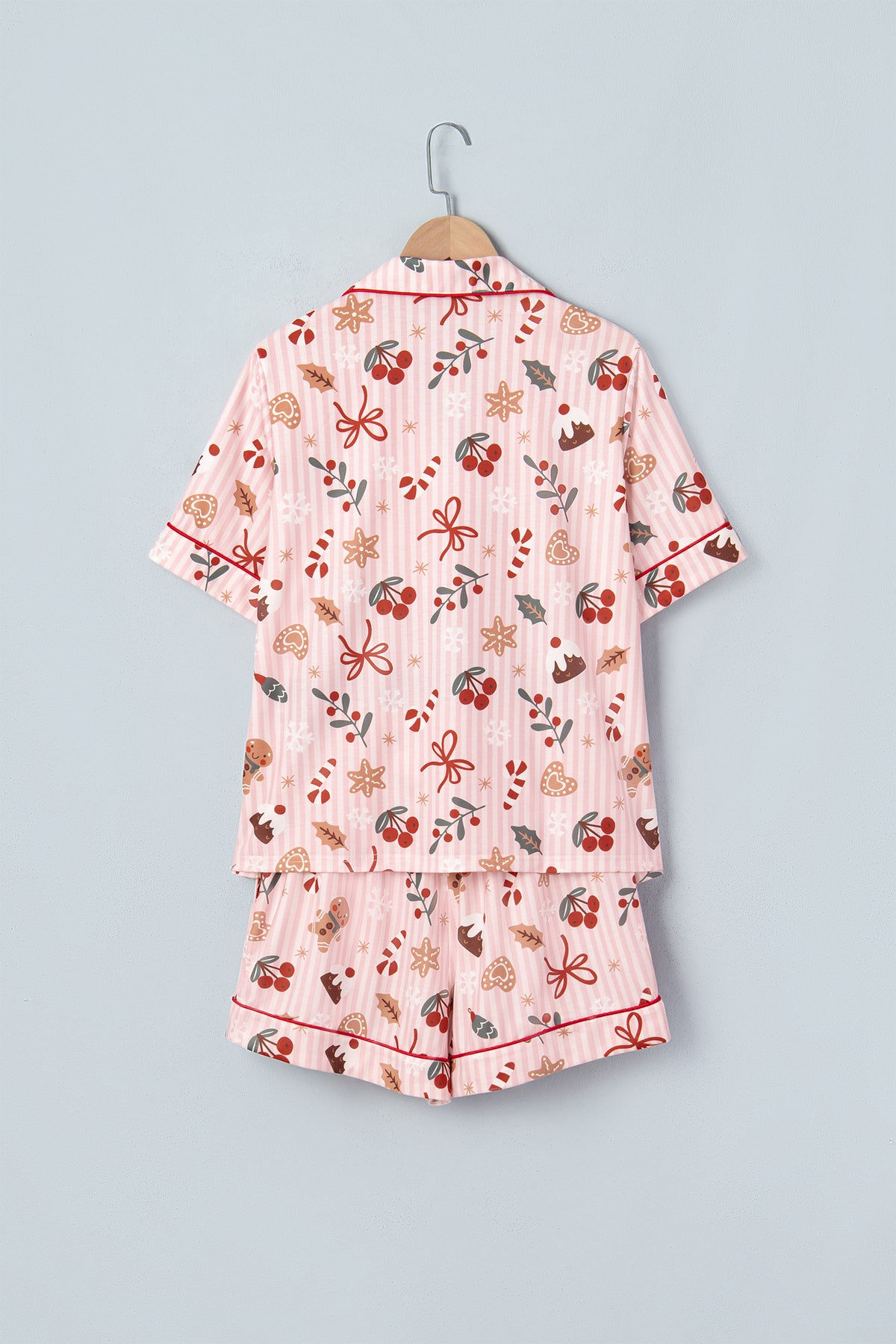 Christmas Stripe Buttoned Top & Shorts Pajama Set