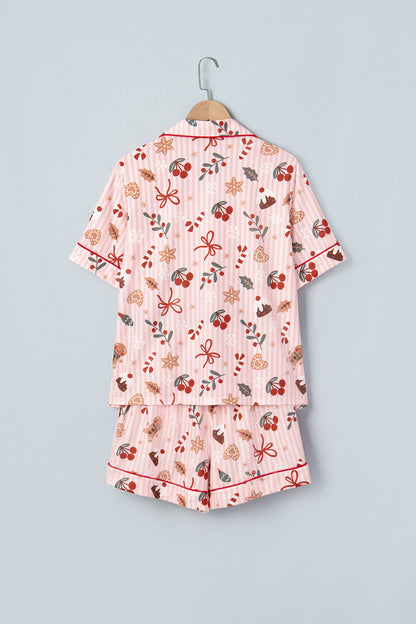 Christmas Stripe Buttoned Top & Shorts Pajama Set