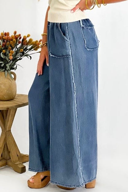 Plus Size Denim Chambray Pocketed Pants