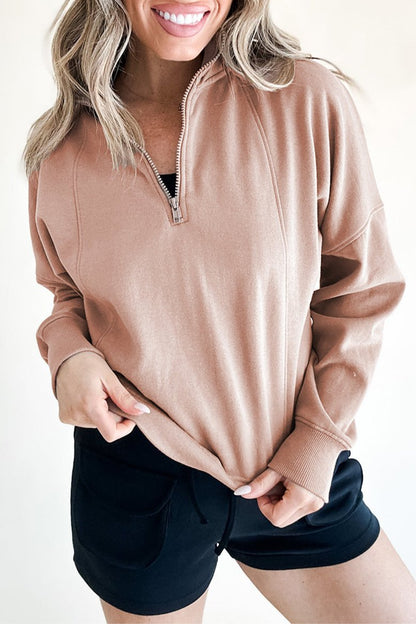 Zipped Neck Drop Shoulder Sweatshirt