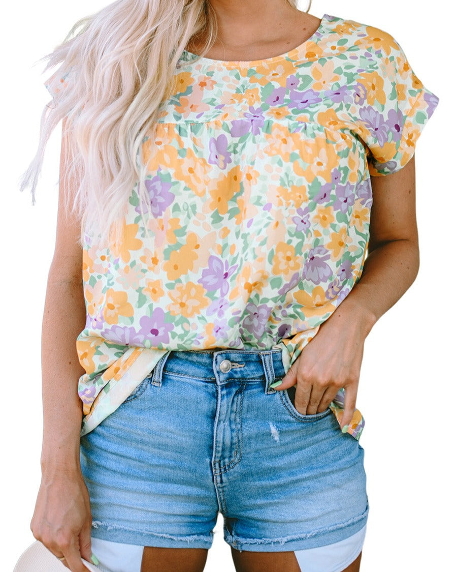 Floral Keyhole Back Babydoll Blouse