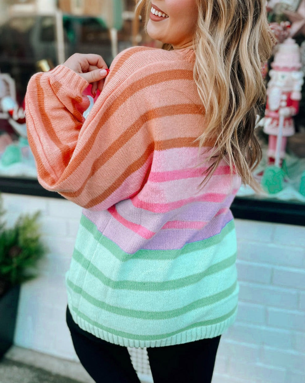 Gradient Stripe Ribbed Trim Sweater