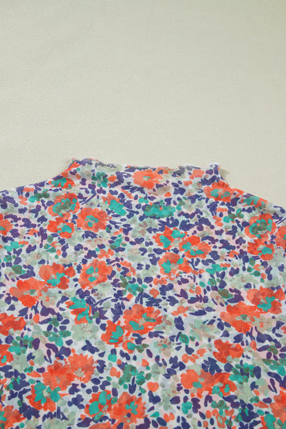 Floral Mesh Long Sleeve Mock Neck Top
