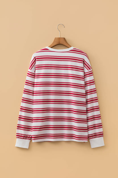 Stripe Drop Shoulder Long Sleeve Pullover Top