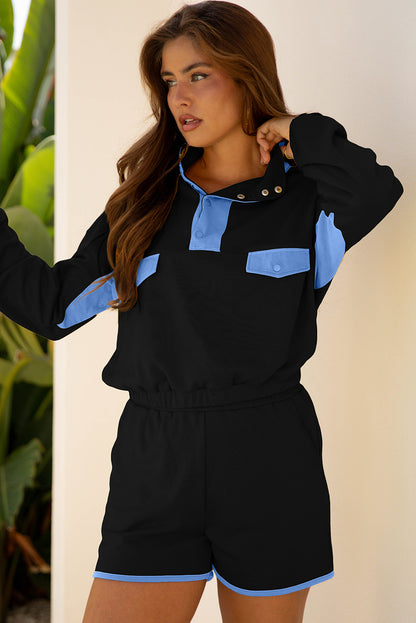 Colorblock Patchwork Pullover and Shorts Set