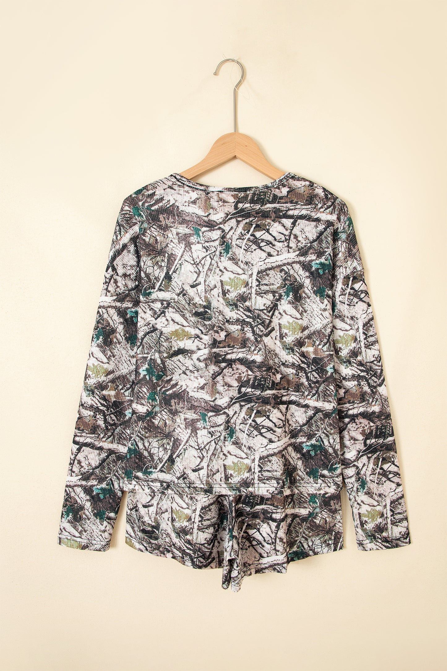 Camo Long Sleeve Top & Elastic Waist Shorts Set