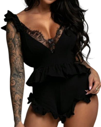 NEW! Lace Trim Back Knot Teddy Lingerie