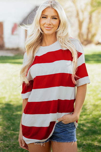 Stripe Colorblock Short Sleeve Oversize Tunic Tee