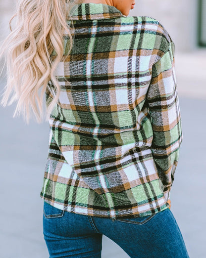 Plaid Button Front Pocketed Shacket