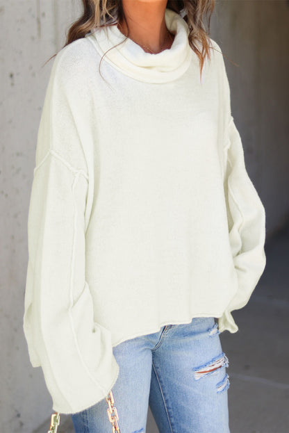 Cowl Turtleneck Exposed Seam Sweater