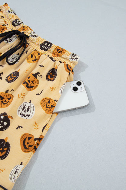 Halloween Jack-O-Lantern Ruffle Top & Shorts Lounge Set