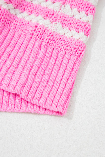 Stripe Bow Tie V-Neck Short Sleeve Sweater