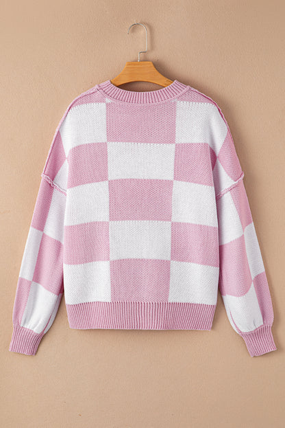 Checker Reverse Seam Crewneck Sweater