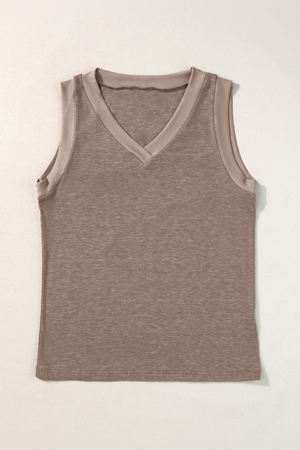 Ribbed Trim V-Neck Tank Top