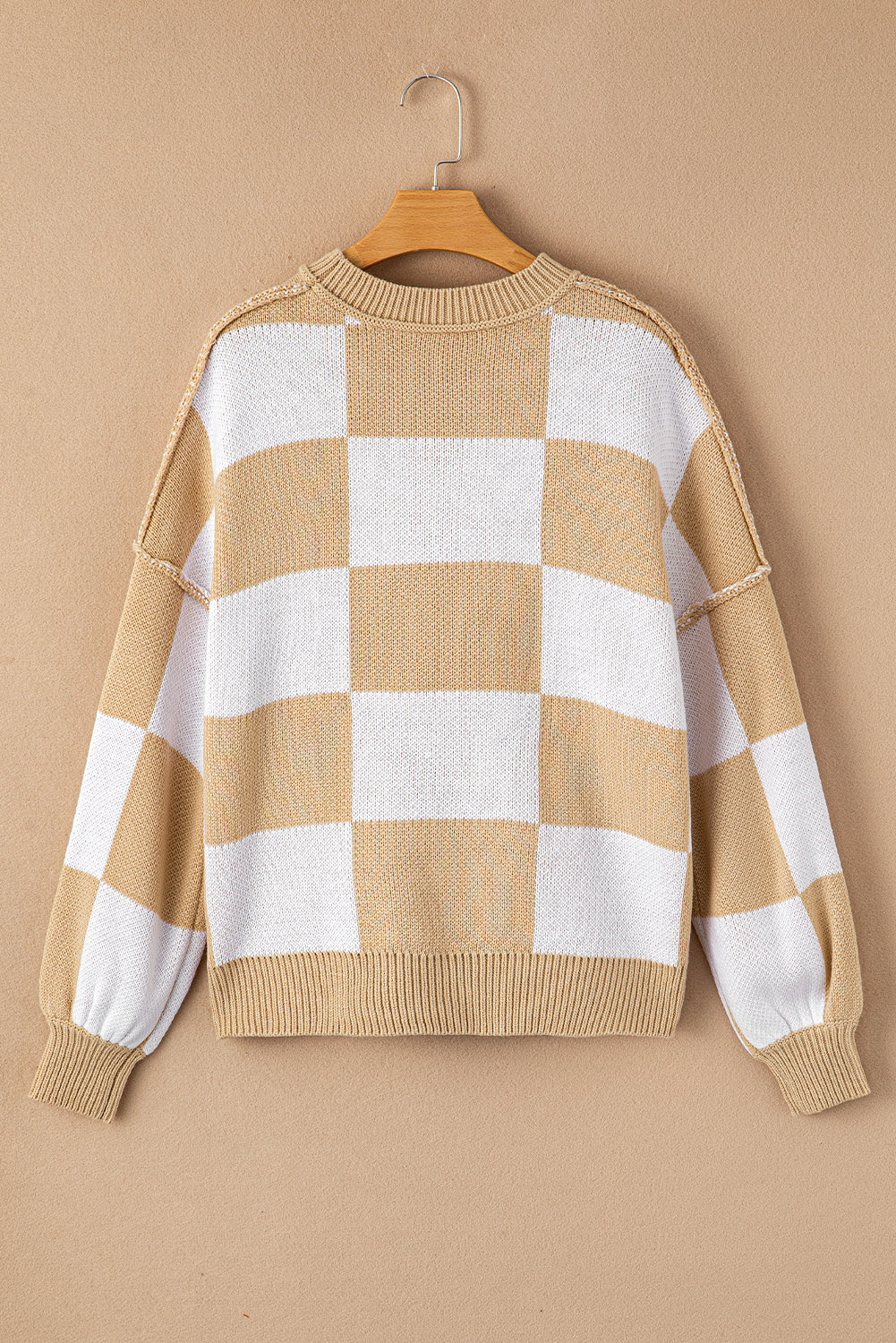 Checker Reverse Seam Crewneck Sweater