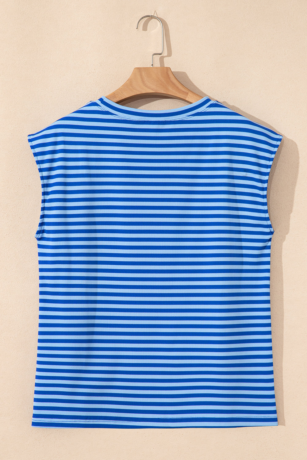 Stripe Ribbed Cap Sleeve Round Neck T-Shirt