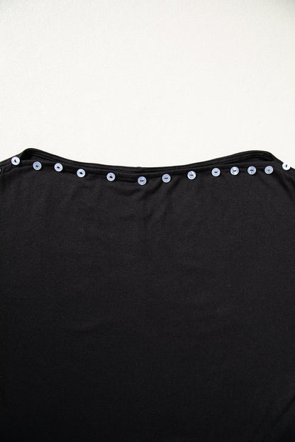 Solid Buttoned Off Shoulder 3/4 Sleeve Top