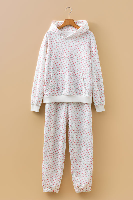 Floral Kangaroo Pocket Hoodie and Sweatpants Set