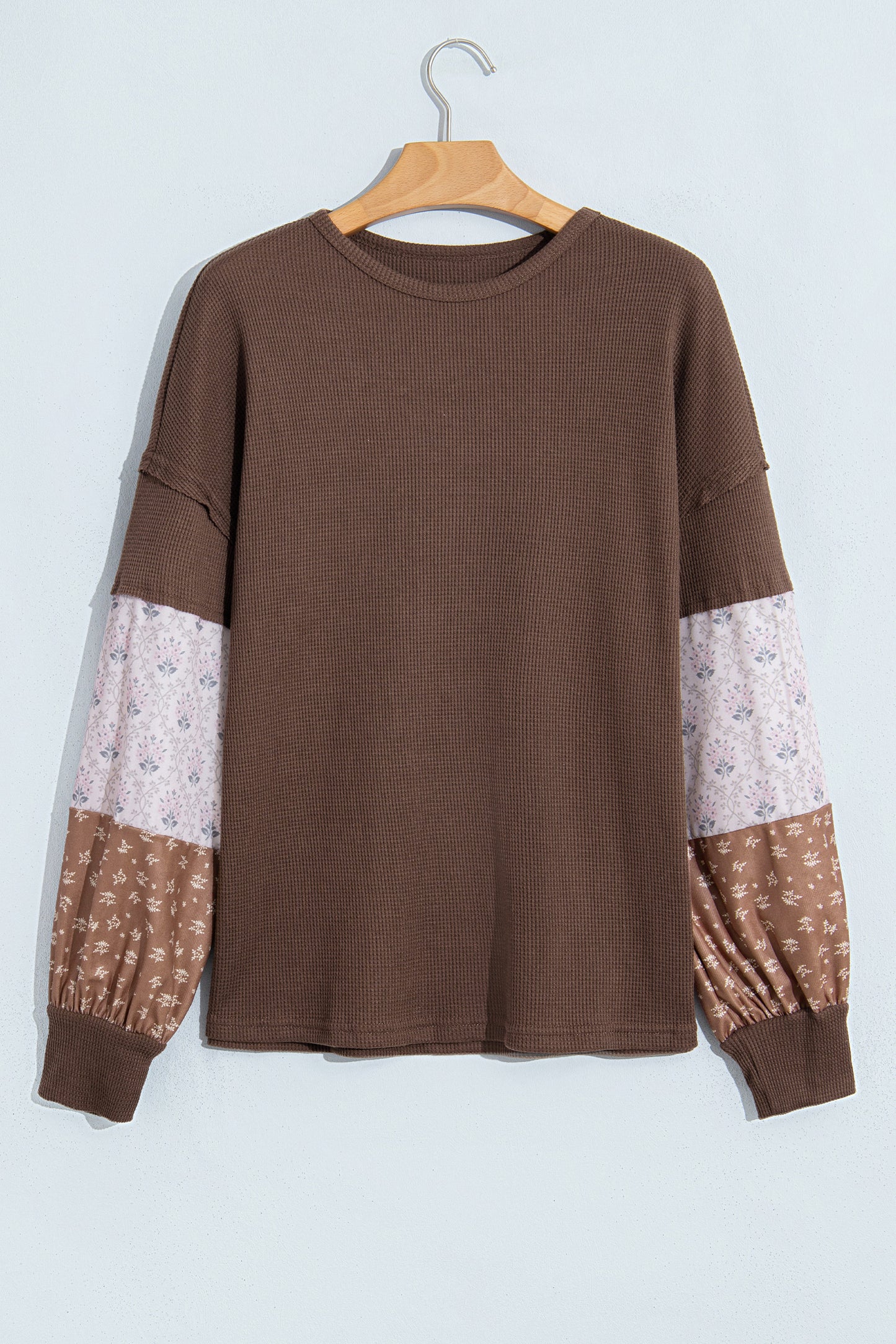 Floral Patchwork Waffle Knit Long Sleeve Top