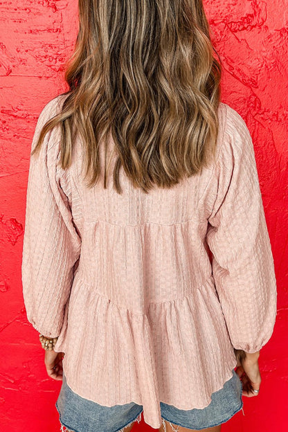 Textured Tiered Flowy V-Neck Blouse