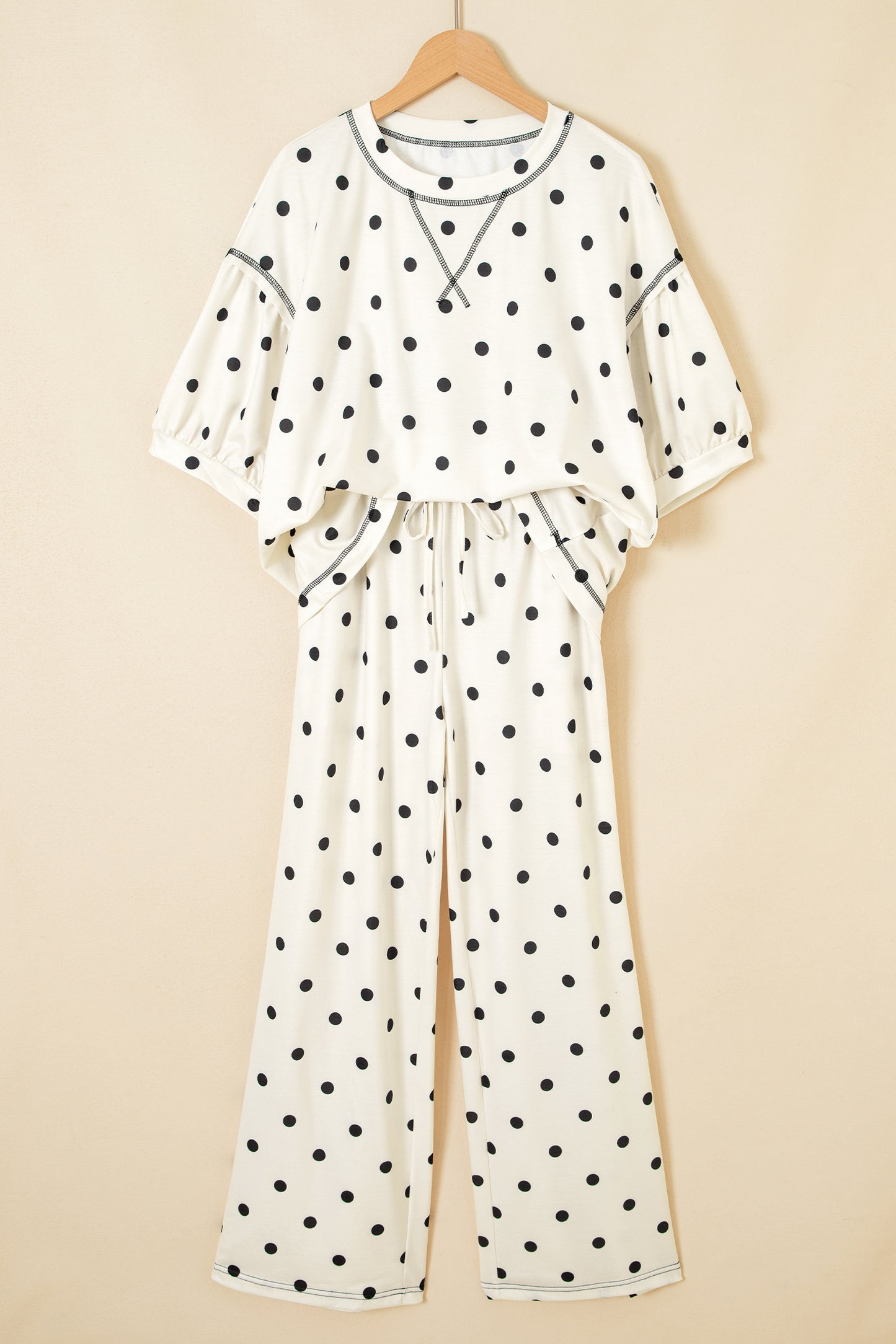 Polka Dot 3/4 Sleeve Top & Elastic Waist Pants Set