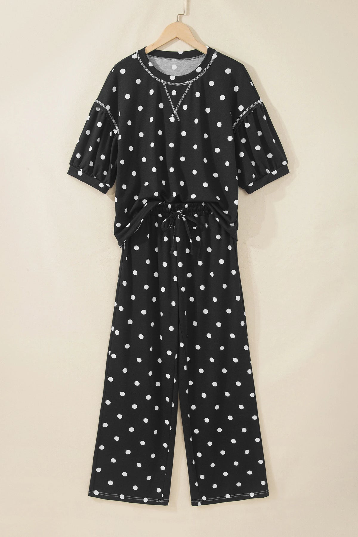 Polka Dot 3/4 Sleeve Top & Elastic Waist Pants Set