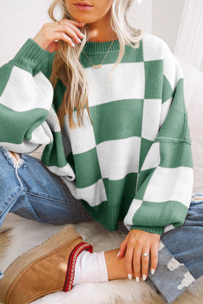 Checker Reverse Seam Crewneck Sweater