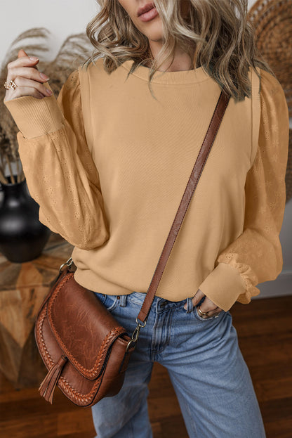 Texture Patchwork Round Neck Sweatshirt