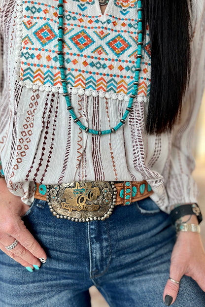 Stripe Aztec Embroidered Blouse