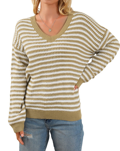 Stripe Long Sleeve V-Neck Sweater