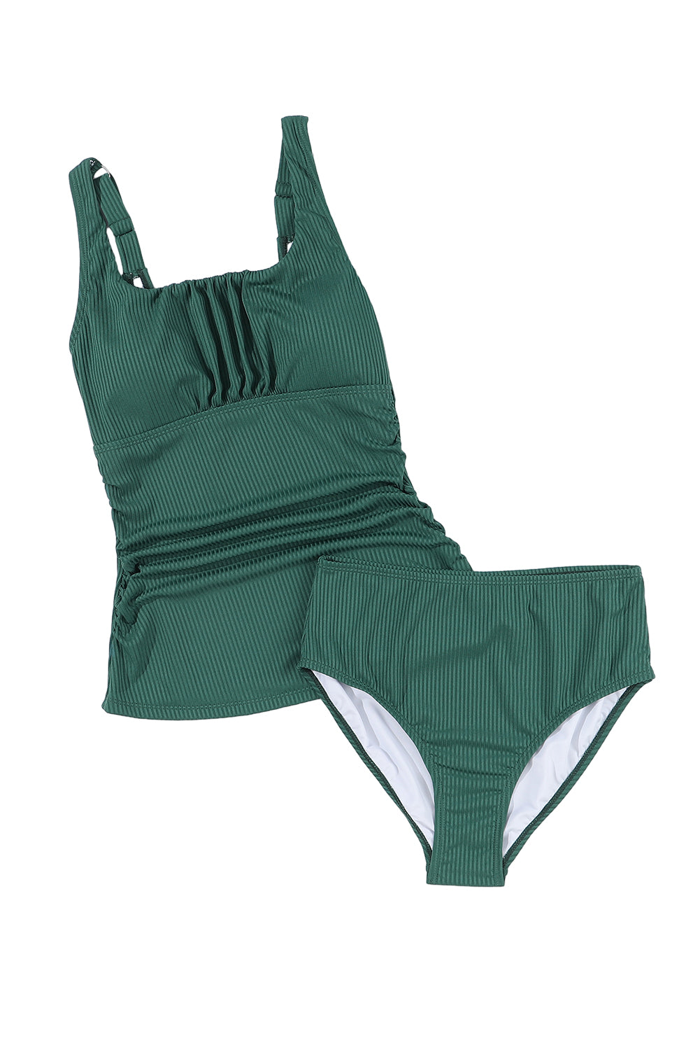 Ribbed Ruched Scoop Neck Tankini