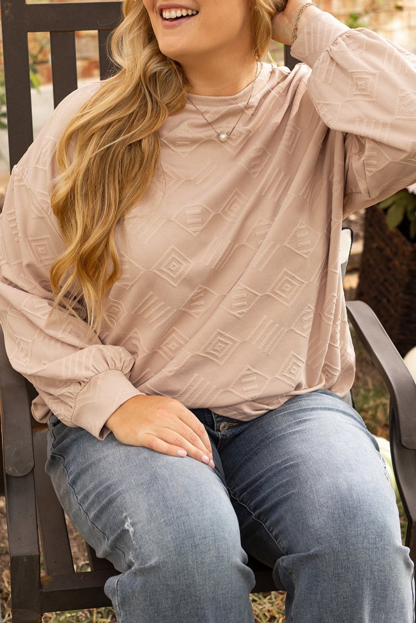 Plus Size Geometric Textured Crewneck Sweatshirt