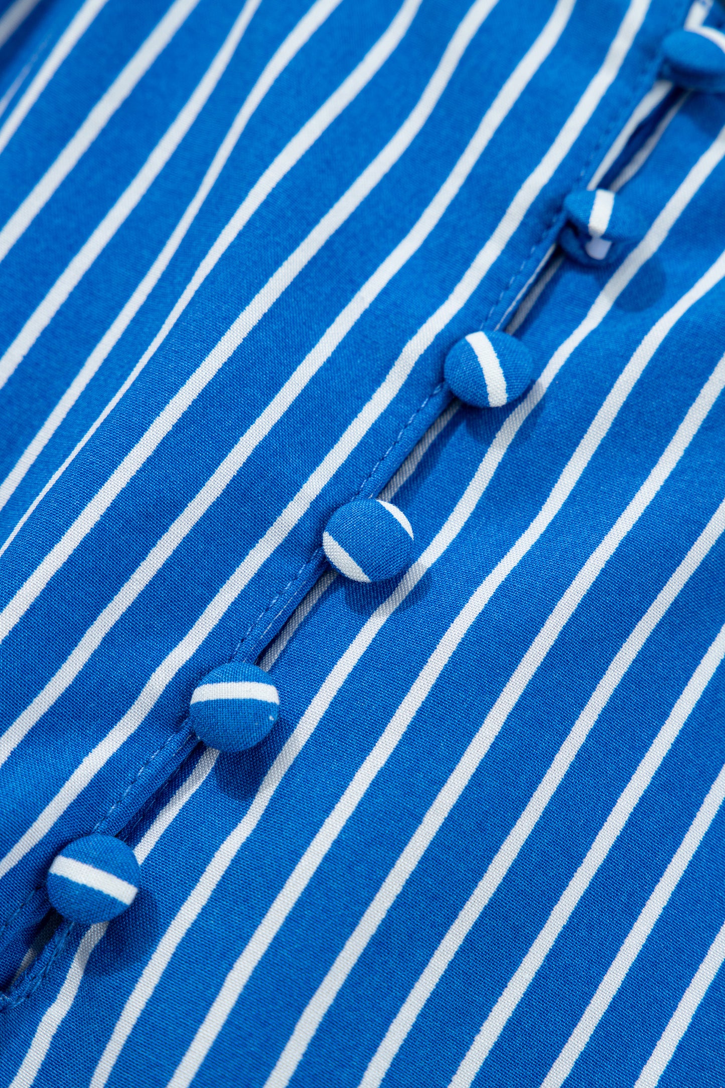 Stripe Ruffle Puff Sleeve Button Front Blouse