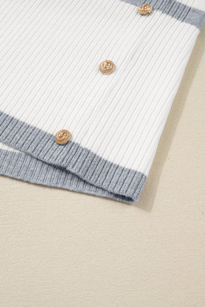 Stripe Ribbed Side-Button Drop Shoulder Sweater