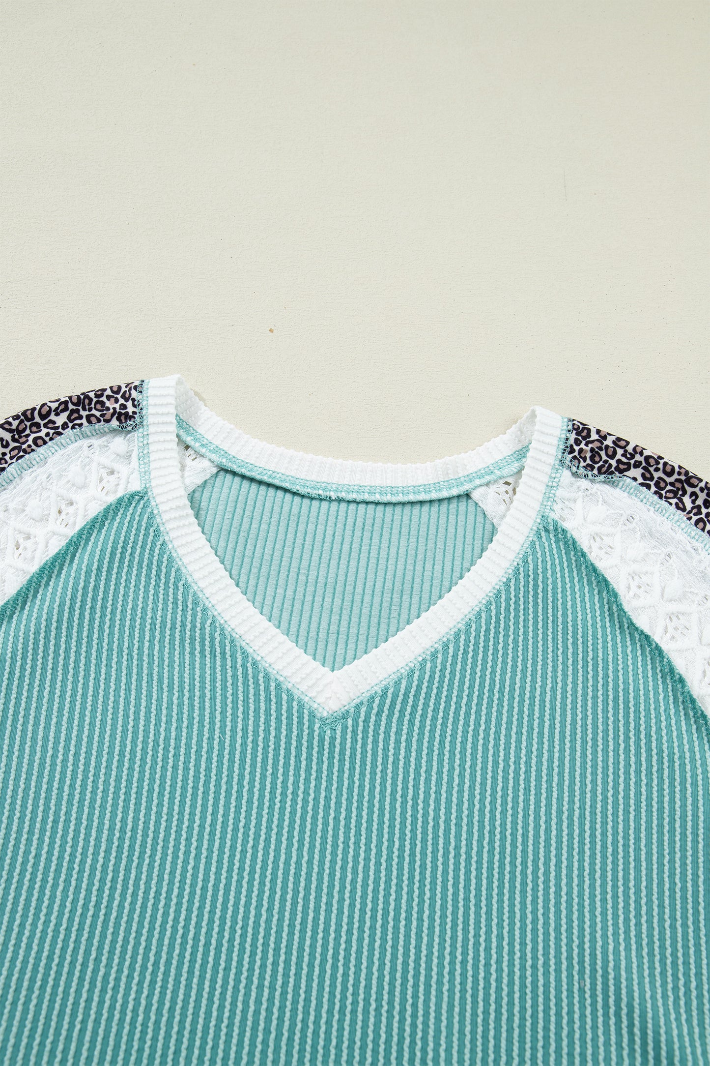 Leopard Colorblock Corded Knit Patchwork Tee