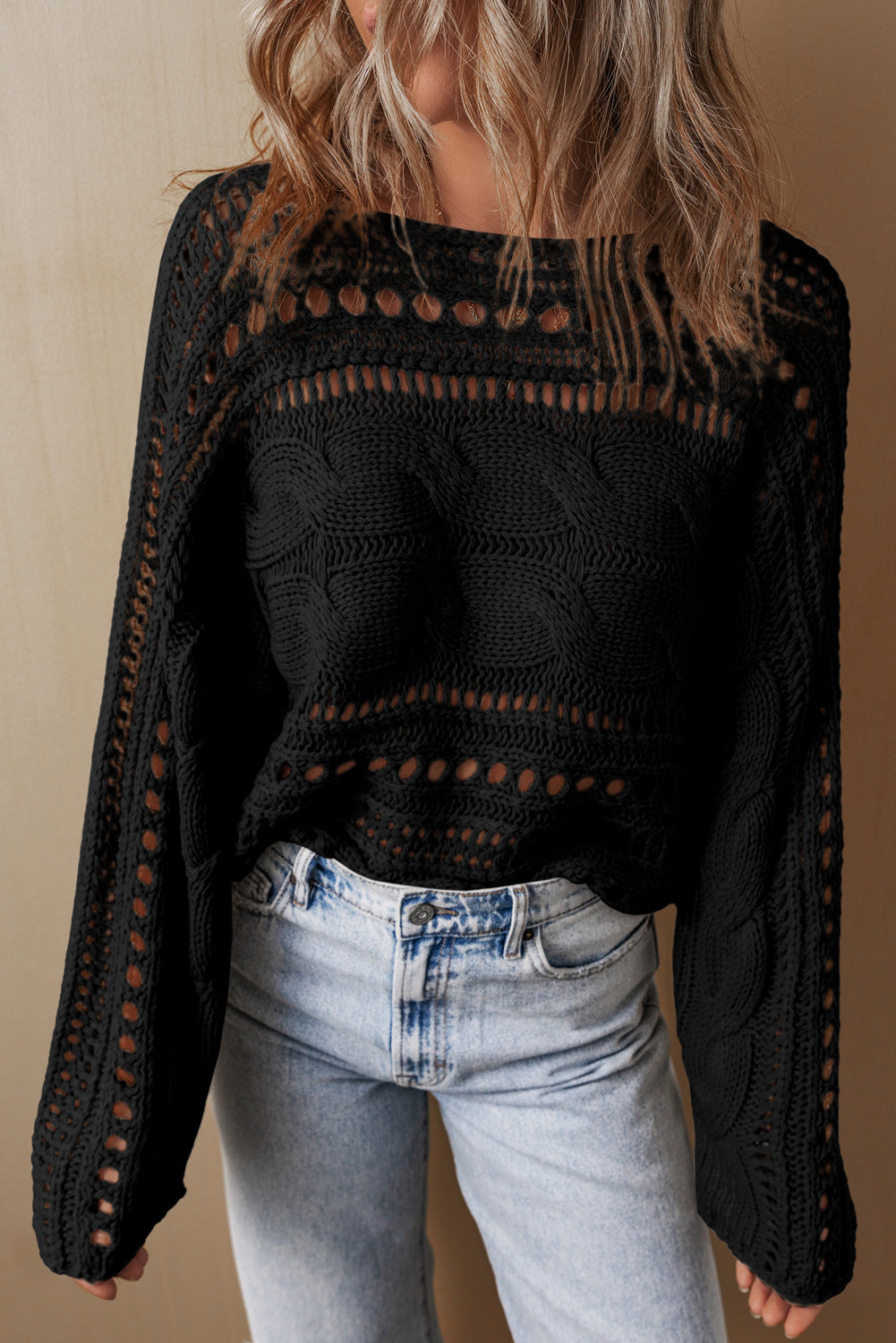 Hollowed Cable Knit Crop Sweater