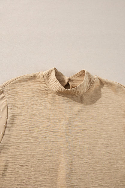 Solid Swiss Dot Balloon Sleeve Blouse