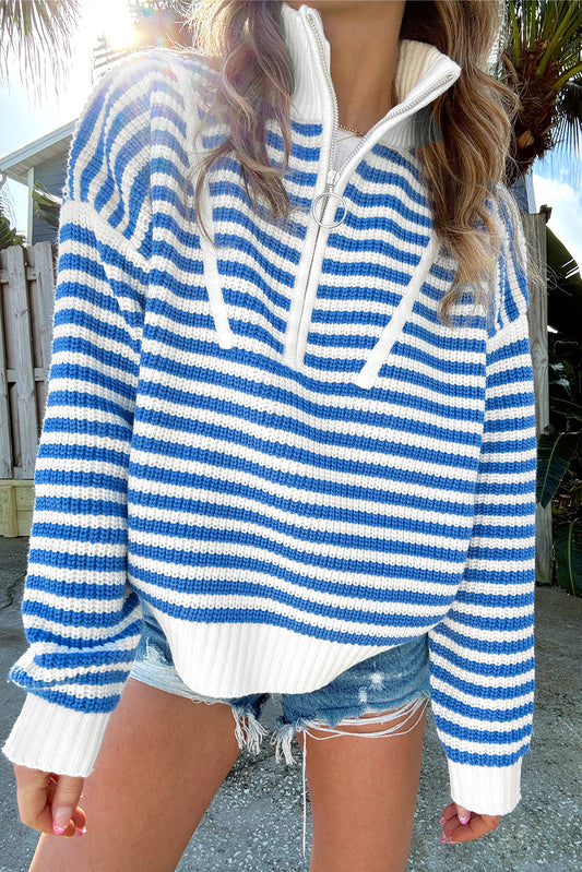 Stripe Half Zip Collared Sweater